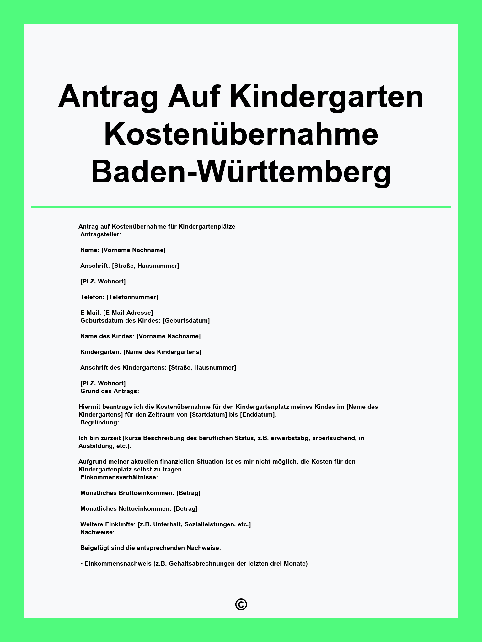 Antrag Auf Kindergarten Kostenübernahme Baden-Württemberg