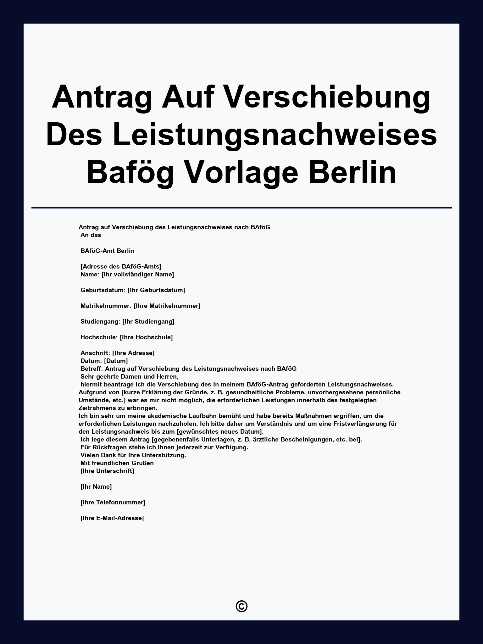 Antrag Auf Verschiebung Des Leistungsnachweises Bafög Vorlage Berlin