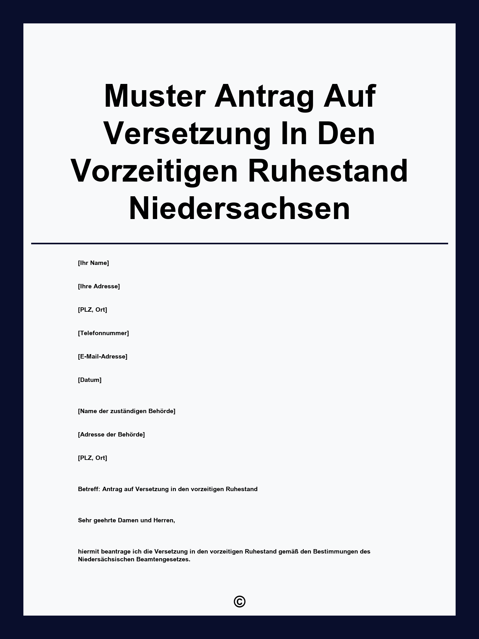 Muster Antrag Auf Versetzung In Den Vorzeitigen Ruhestand Niedersachsen