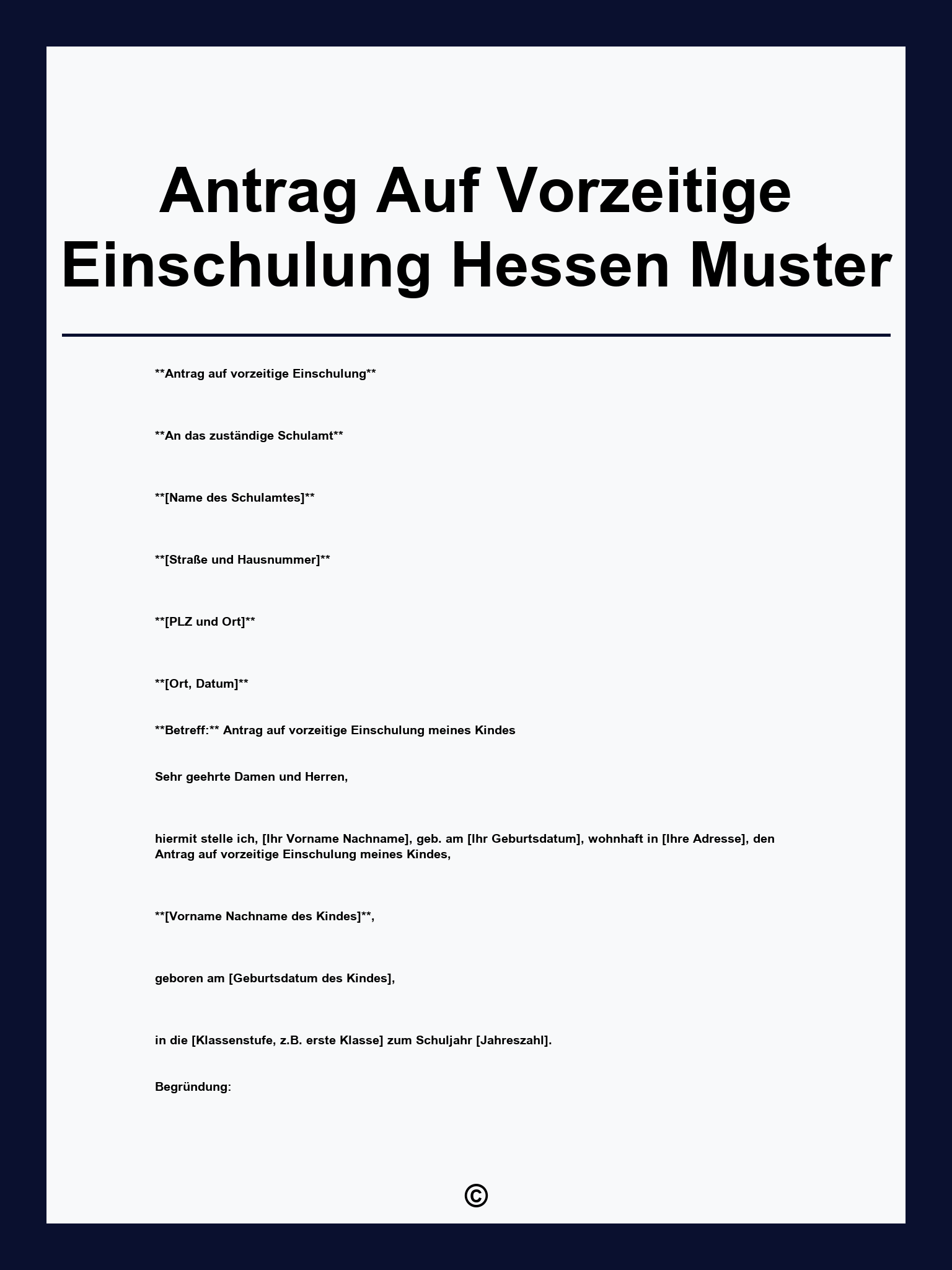 Antrag Auf Vorzeitige Einschulung Hessen Muster