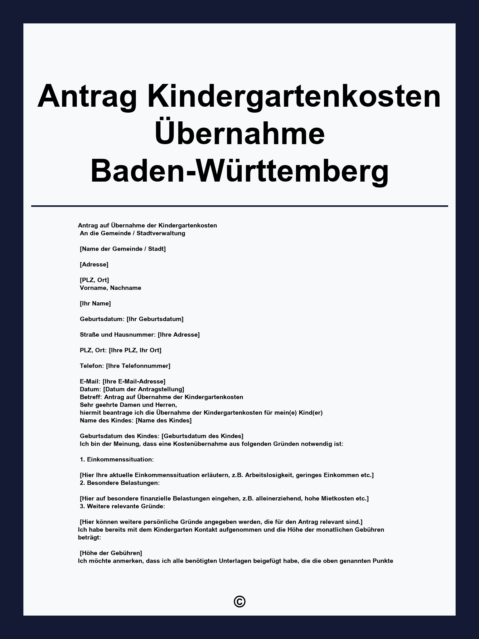 Antrag Kindergartenkosten Übernahme Baden-Württemberg