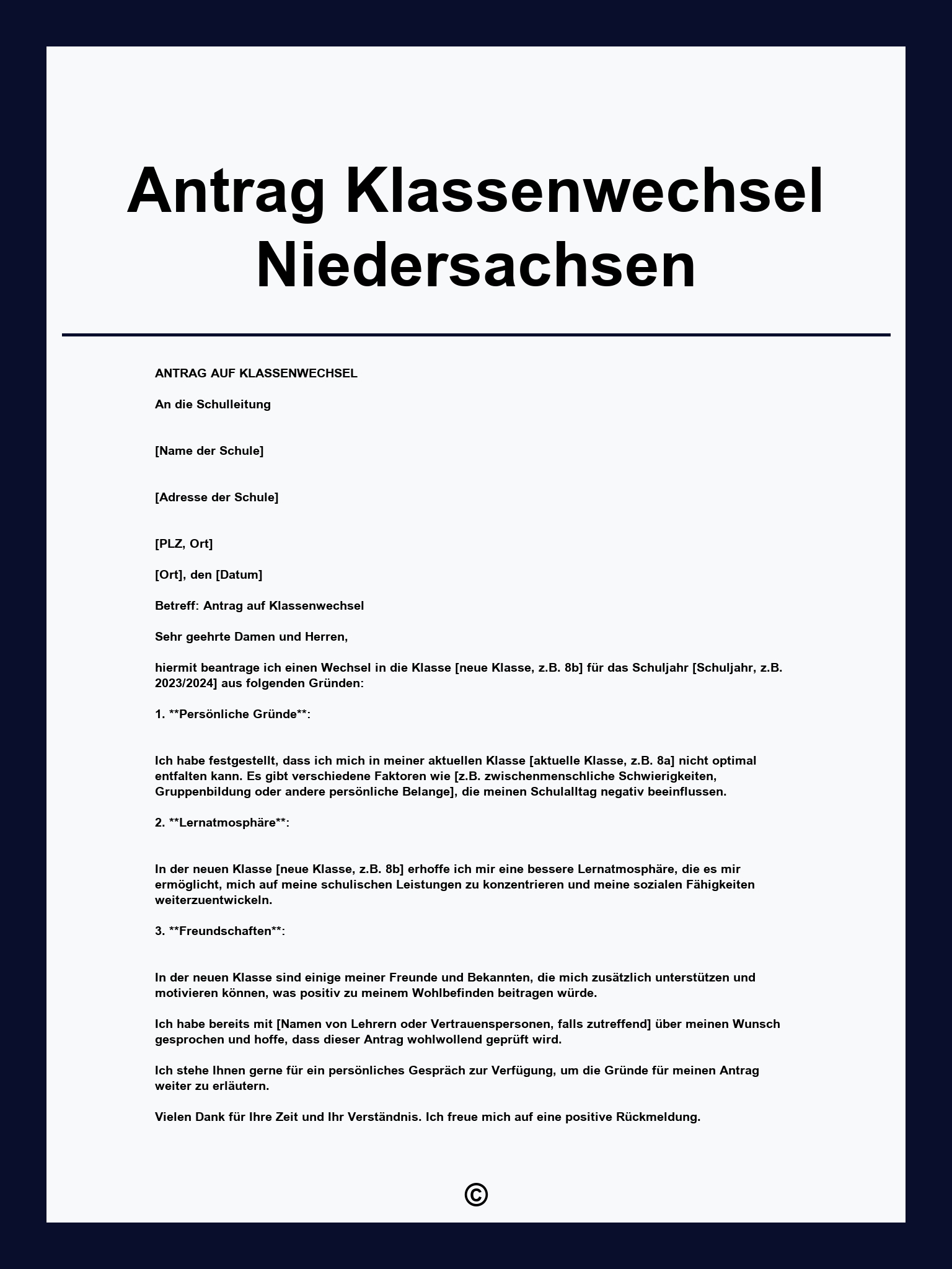 Antrag Klassenwechsel Niedersachsen