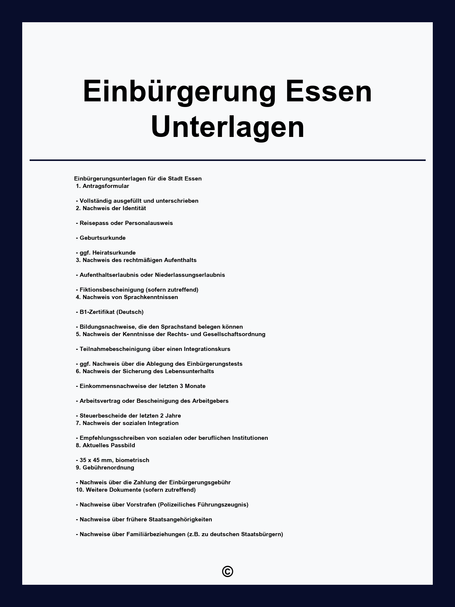 Einbürgerung Essen Unterlagen
