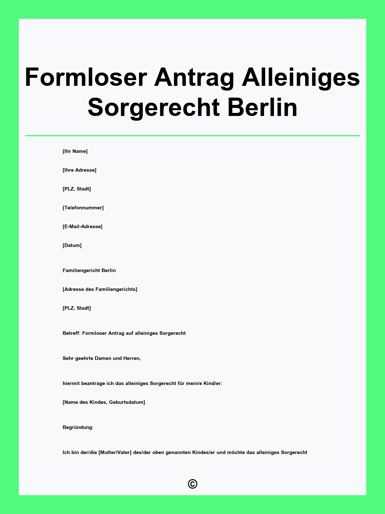 Formloser Antrag Alleiniges Sorgerecht Berlin