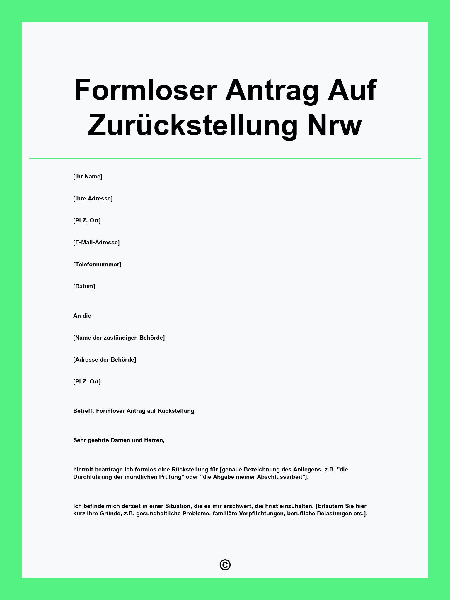 Formloser Antrag Auf Zurückstellung Nrw