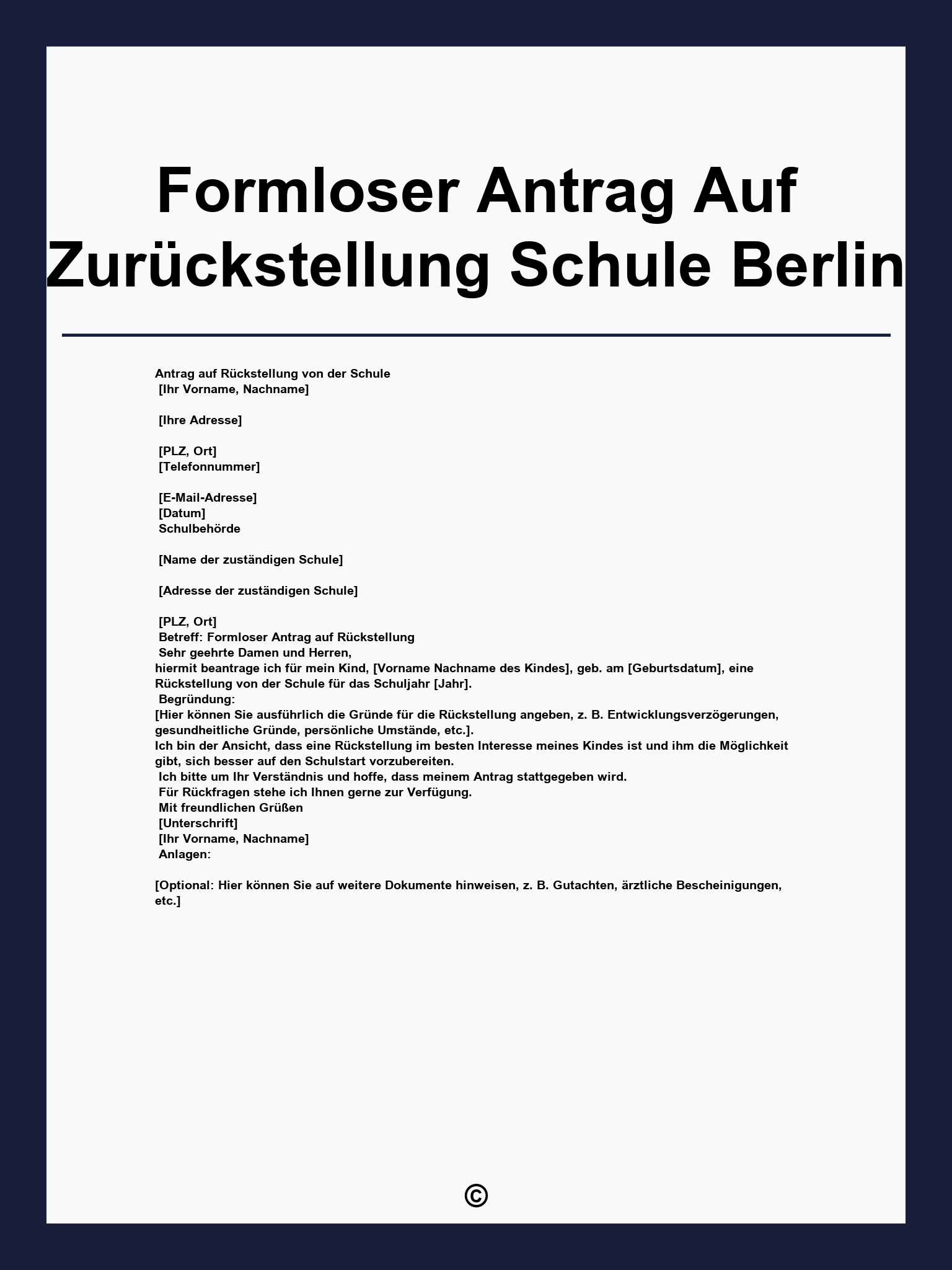 Formloser Antrag Auf Zurückstellung Schule Berlin