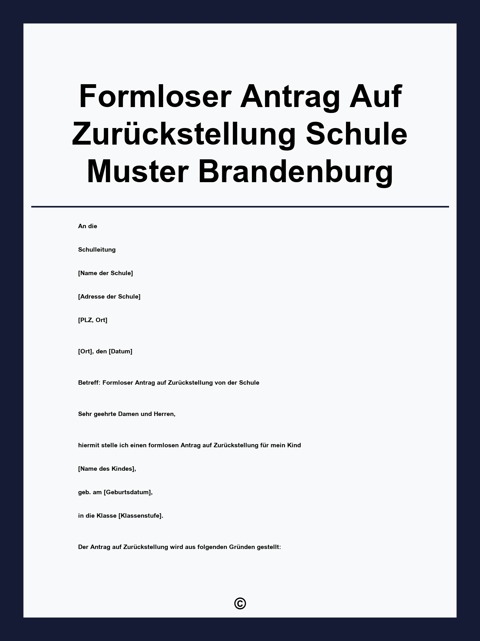 Formloser Antrag Auf Zurückstellung Schule Muster Brandenburg
