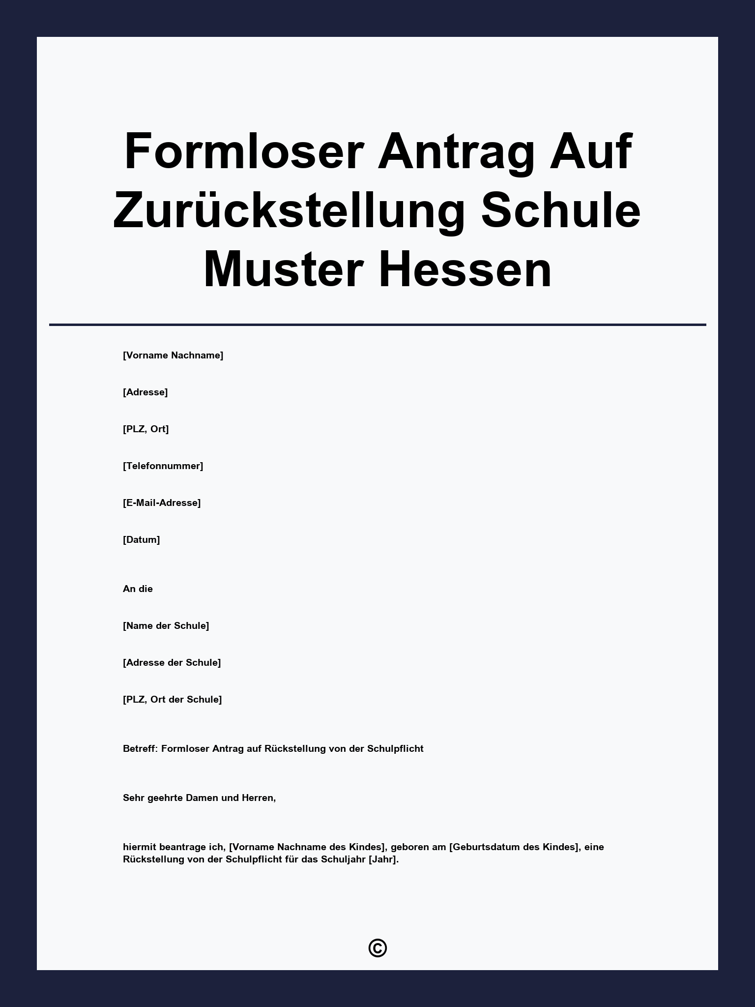 Formloser Antrag Auf Zurückstellung Schule Muster Hessen