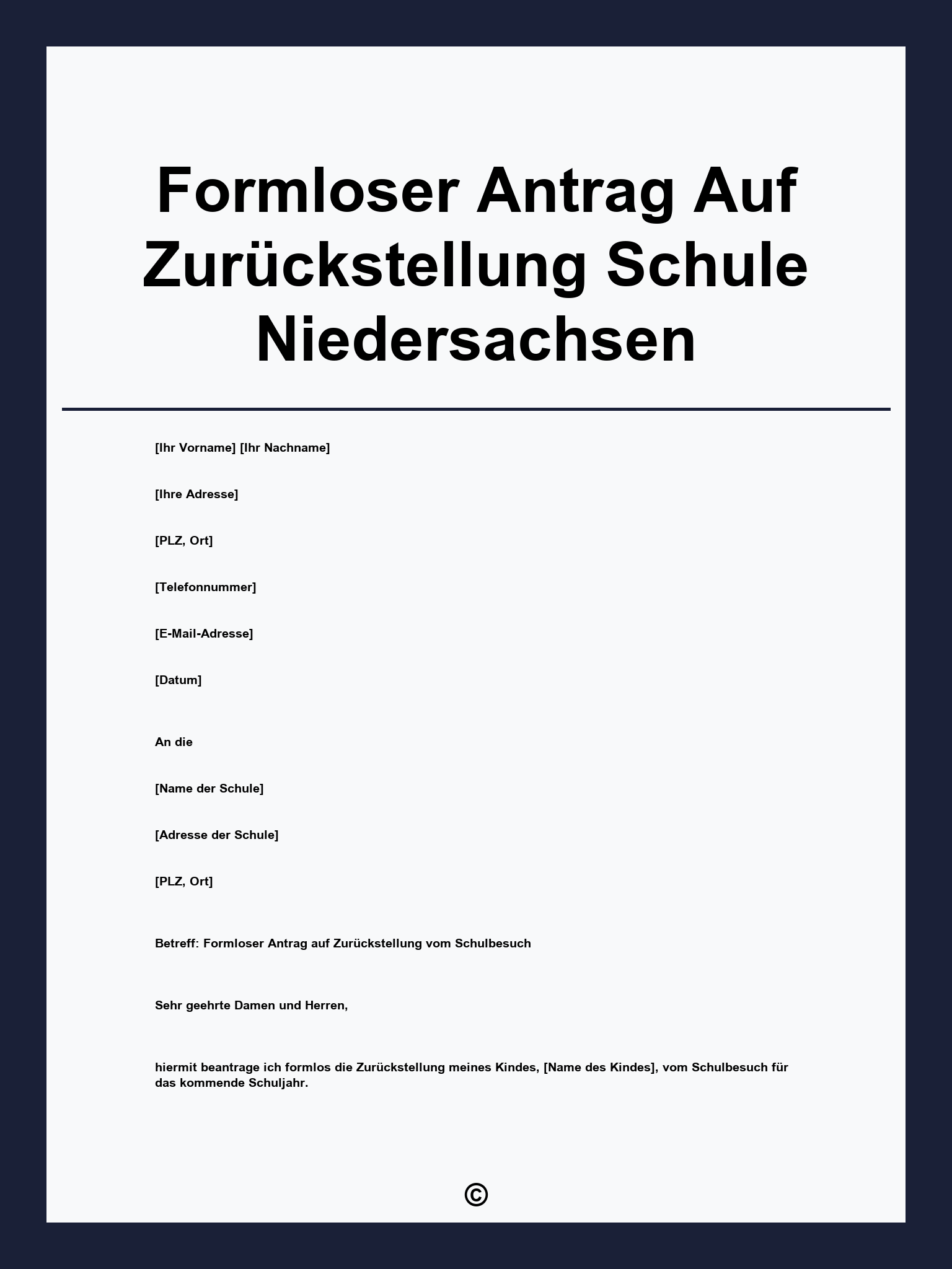 Formloser Antrag Auf Zurückstellung Schule Niedersachsen
