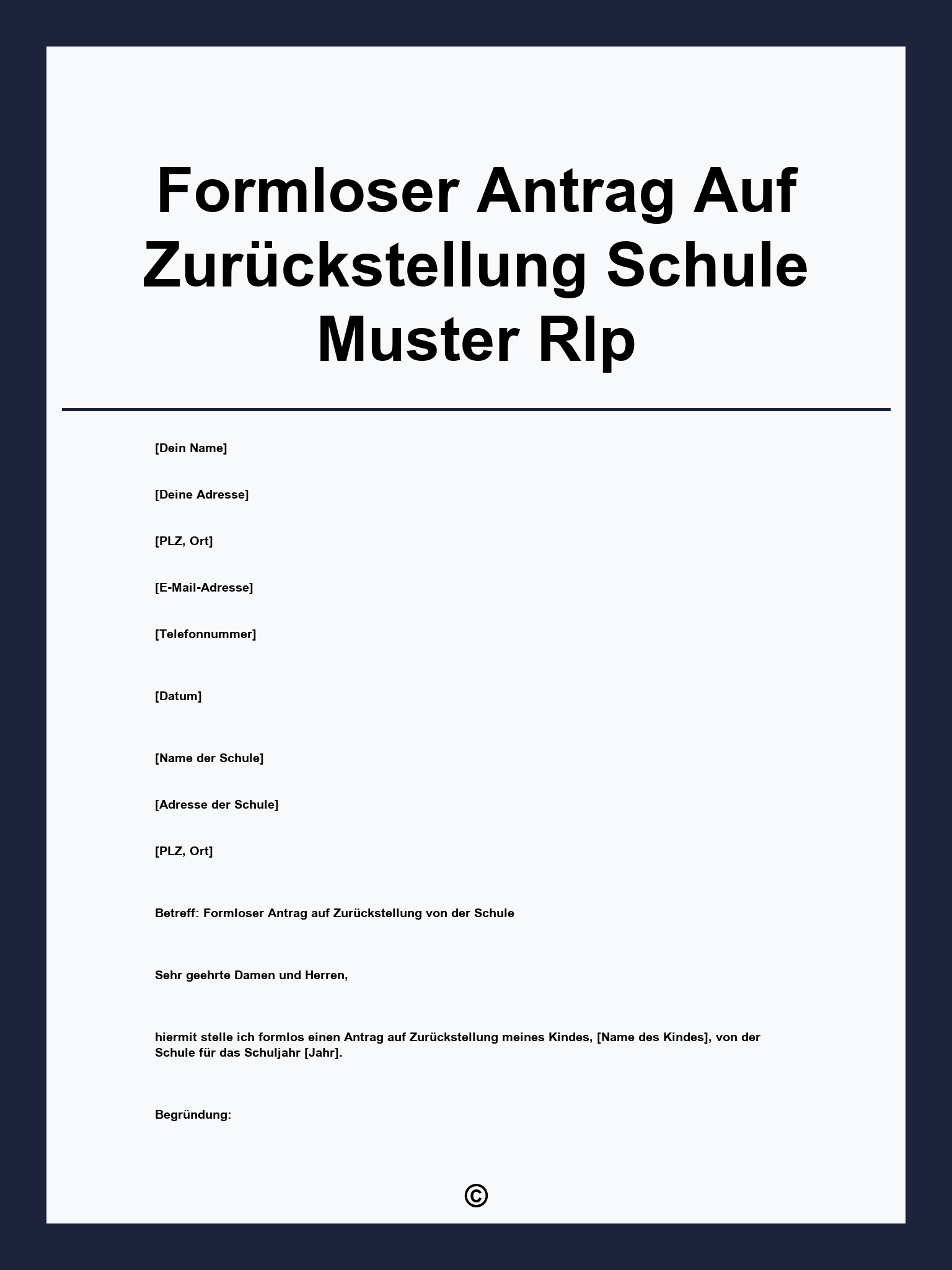 Formloser Antrag Auf Zurückstellung Schule Muster Rlp