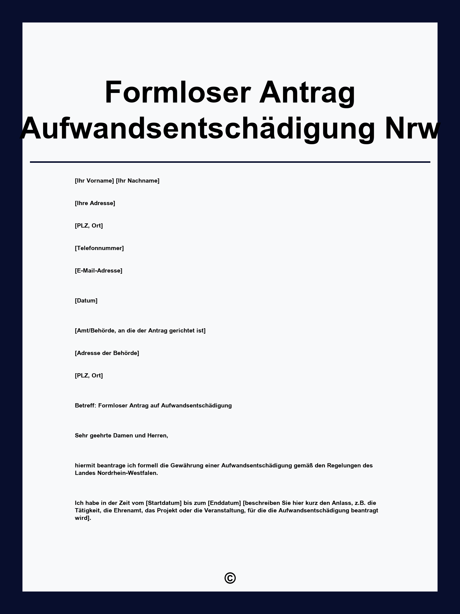 Formloser Antrag Aufwandsentschädigung Nrw