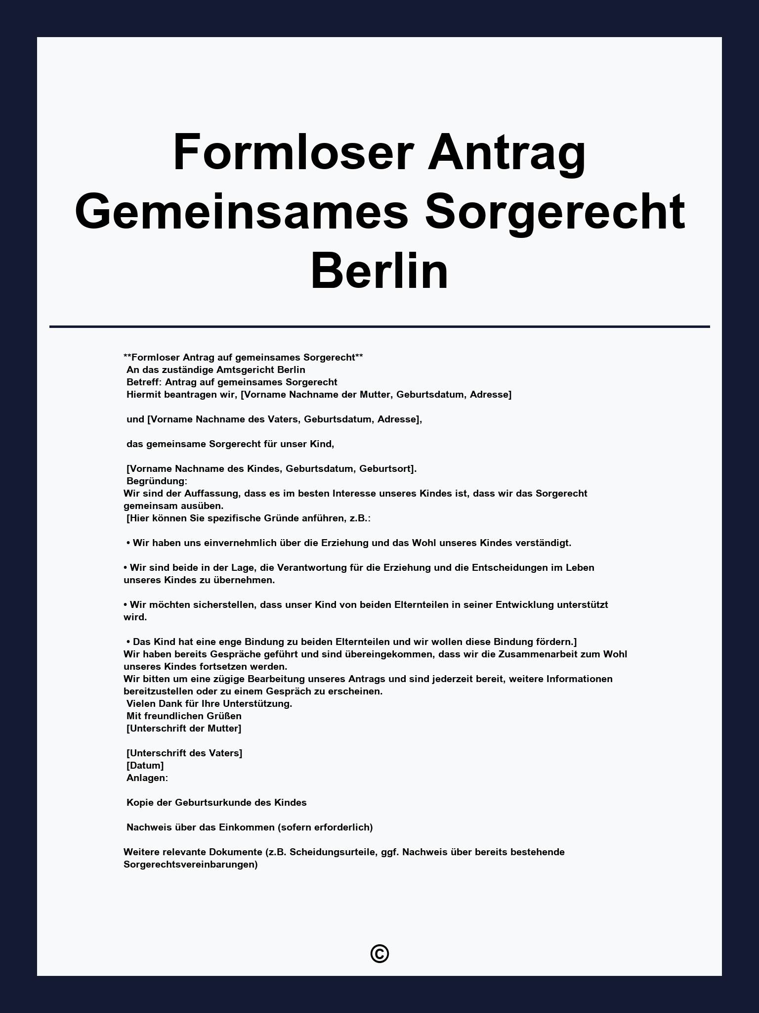 Formloser Antrag Gemeinsames Sorgerecht Berlin