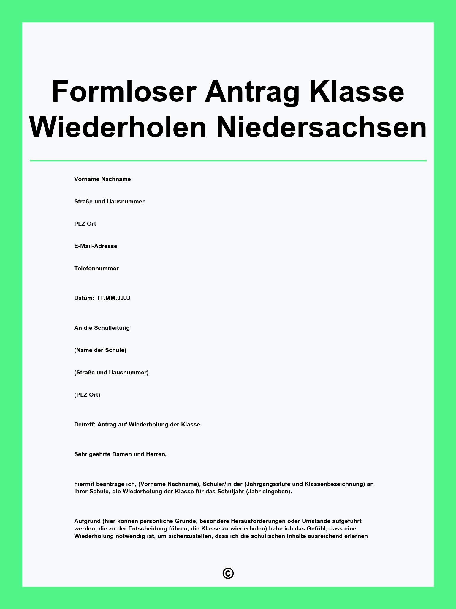 Formloser Antrag Klasse Wiederholen Niedersachsen