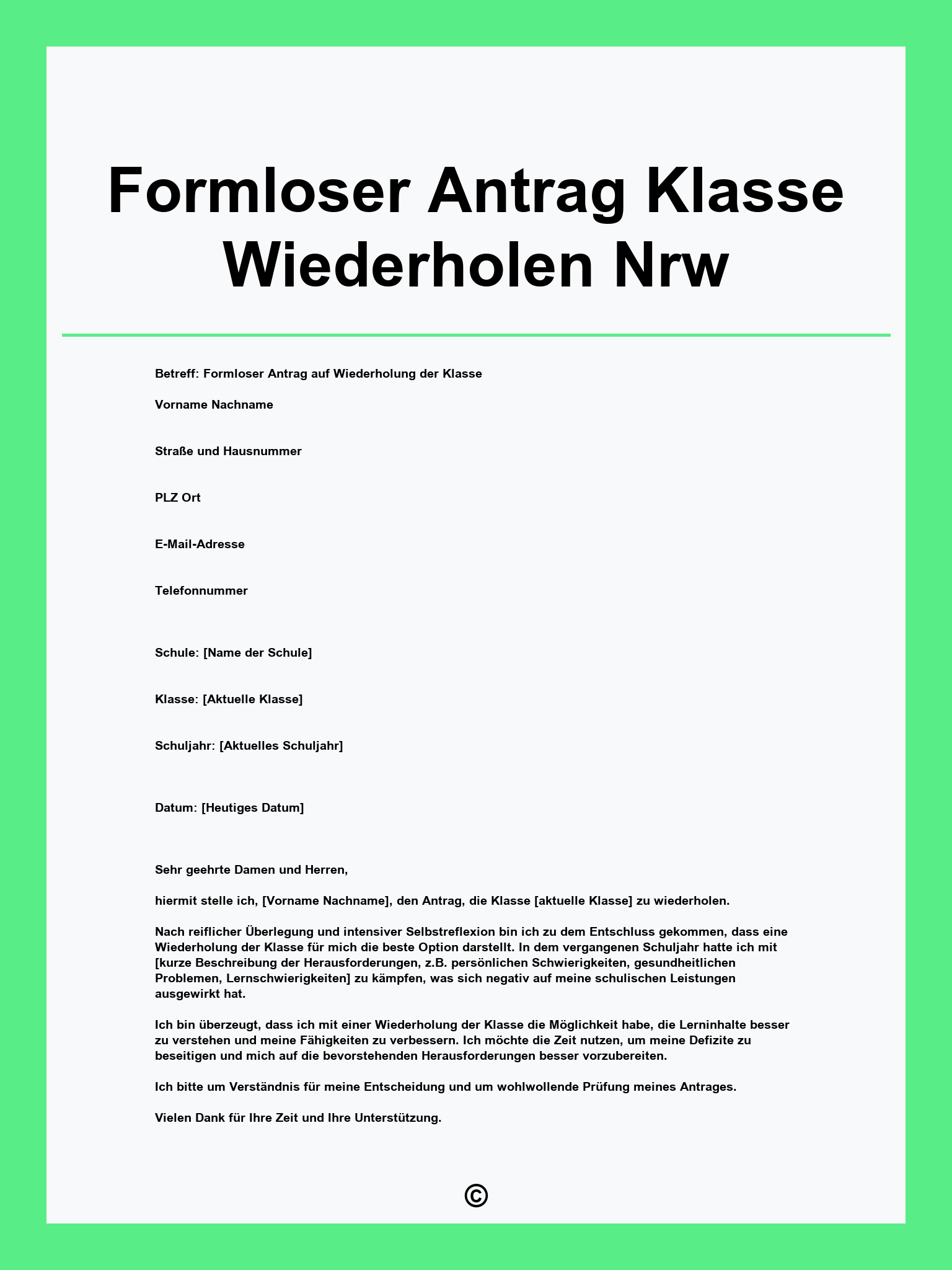 Formloser Antrag Klasse Wiederholen Nrw