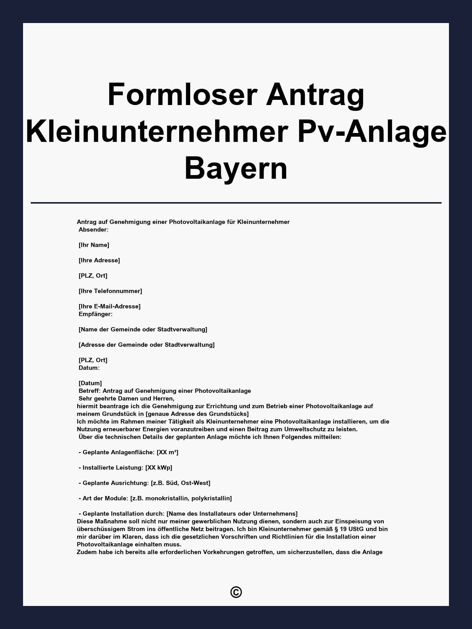 Formloser Antrag Kleinunternehmer Pv-Anlage Bayern