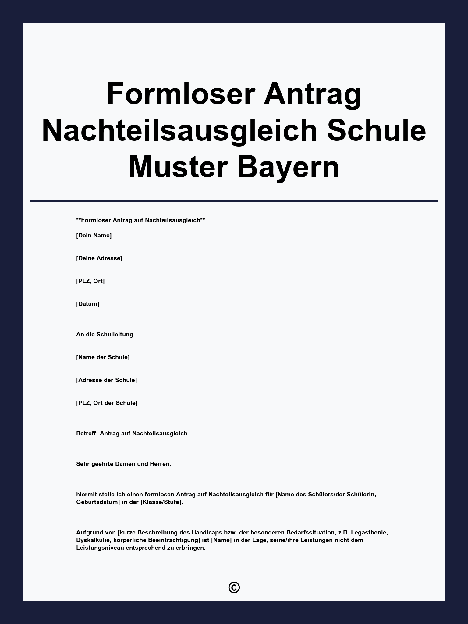 Formloser Antrag Nachteilsausgleich Schule Muster Bayern