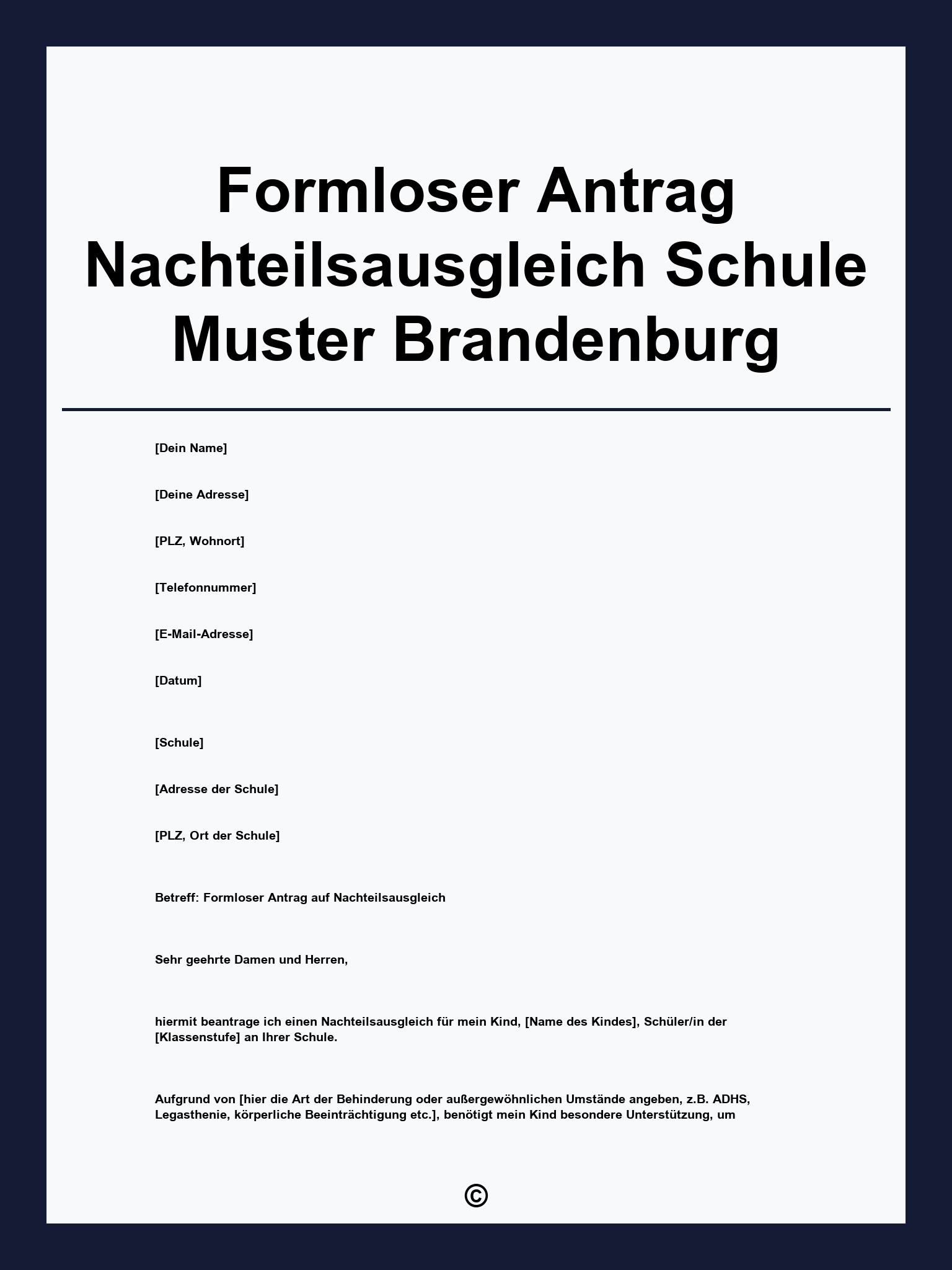Formloser Antrag Nachteilsausgleich Schule Muster Brandenburg