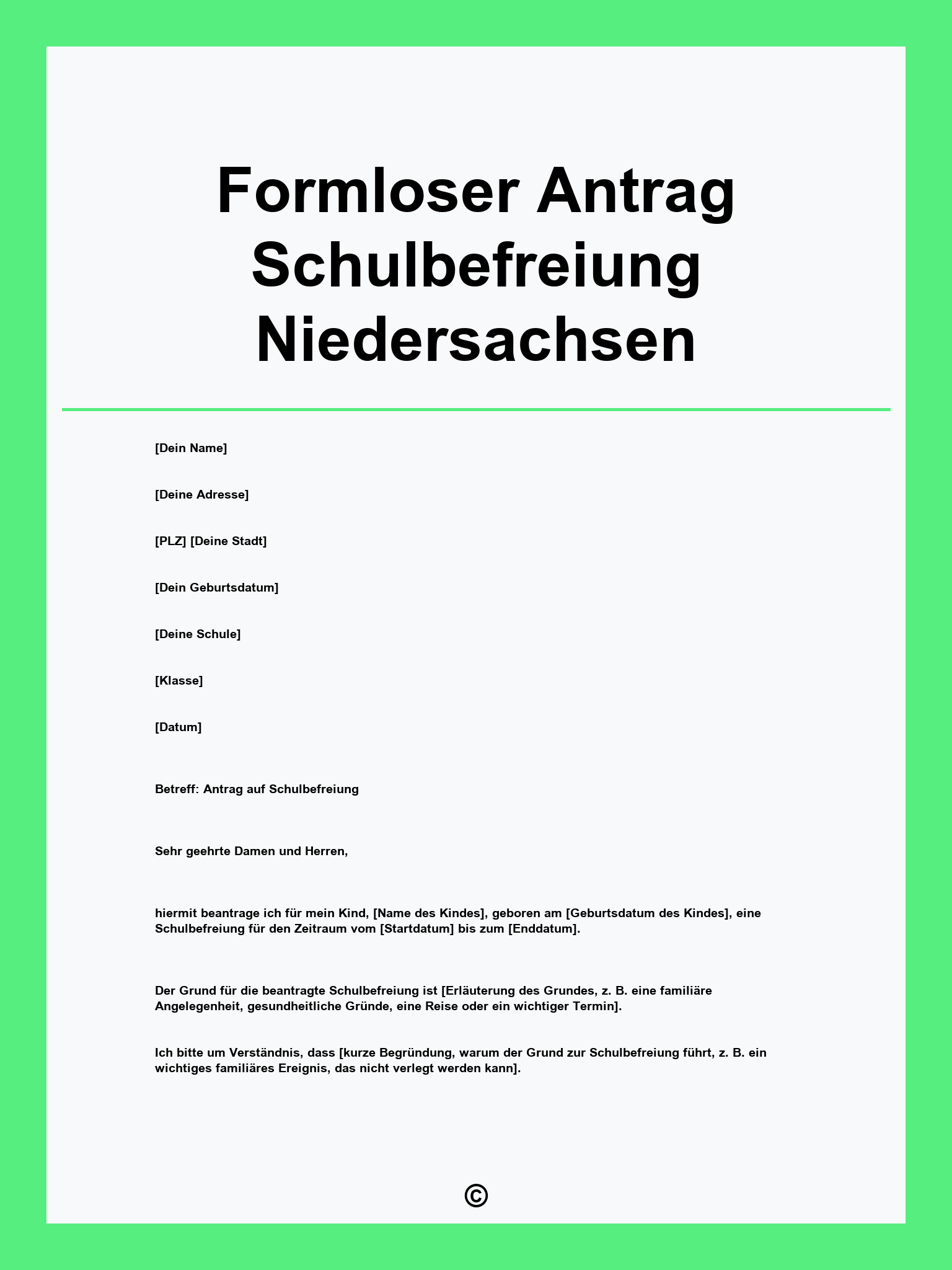 Formloser Antrag Schulbefreiung Niedersachsen