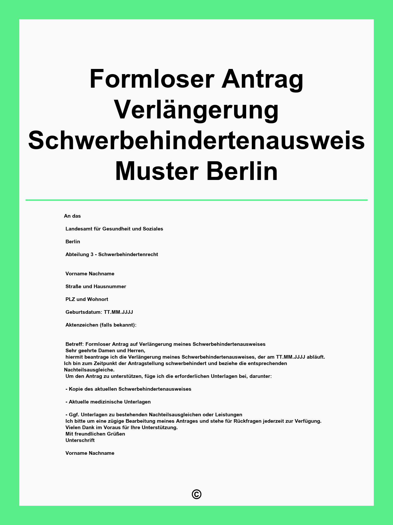 Formloser Antrag Verlängerung Schwerbehindertenausweis Muster Berlin