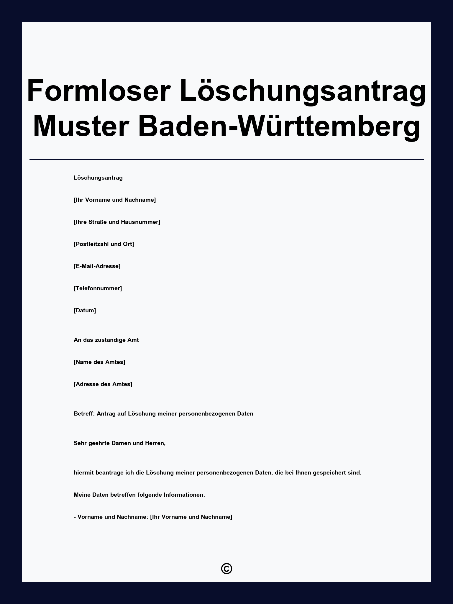 Formloser Löschungsantrag Muster Baden-Württemberg