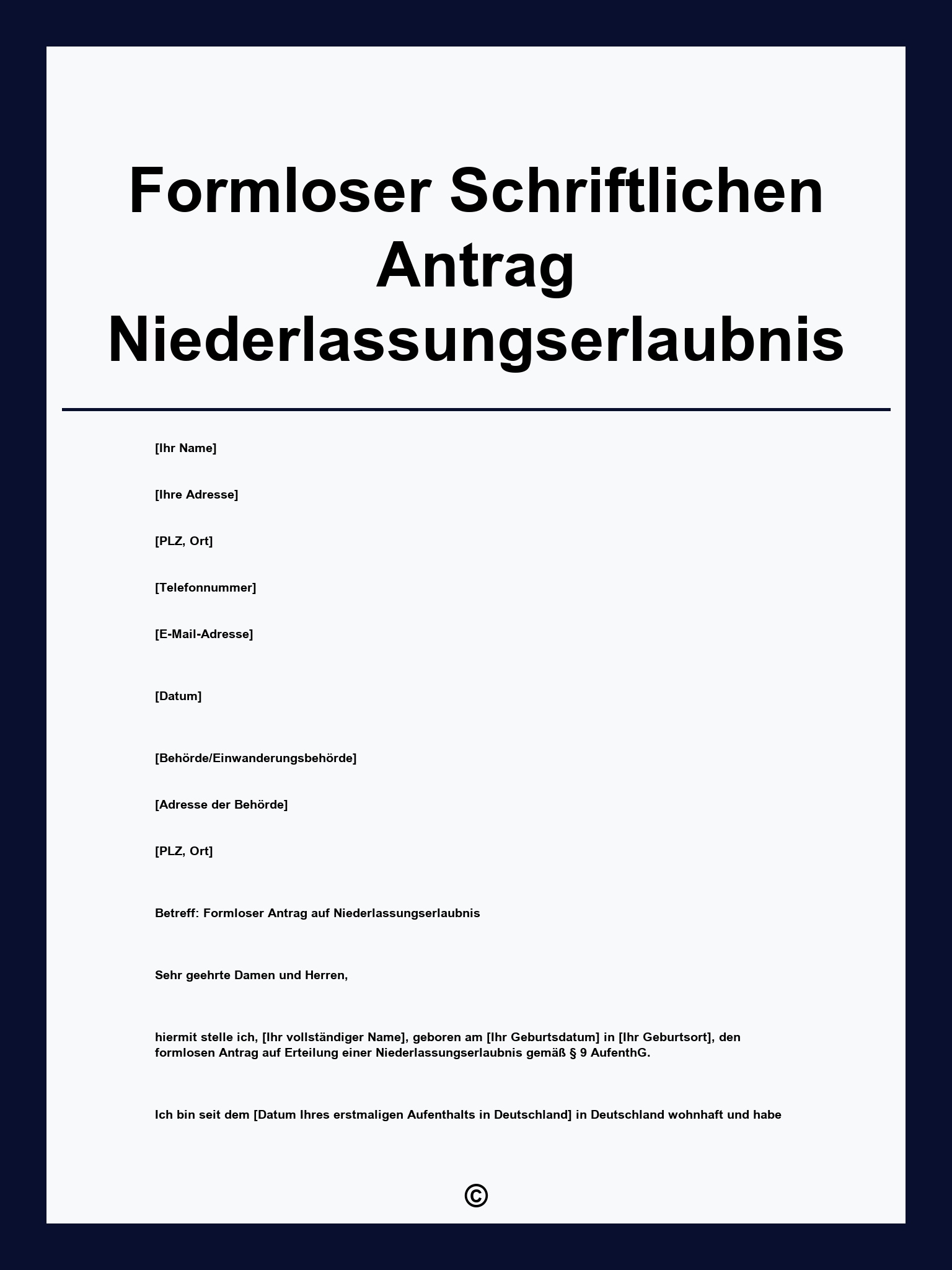 Formloser Schriftlichen Antrag Niederlassungserlaubnis