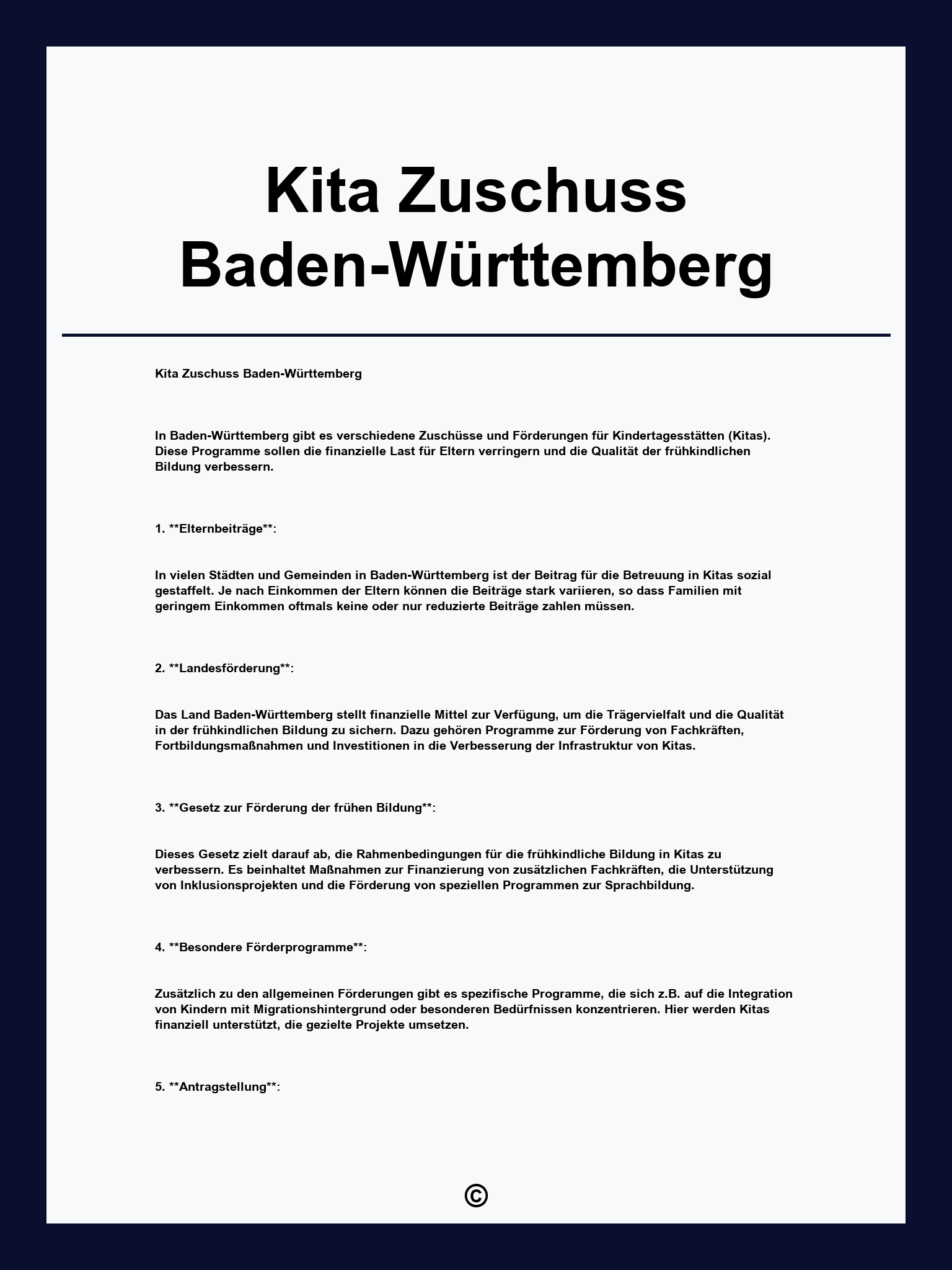 Kita Zuschuss Baden-Württemberg