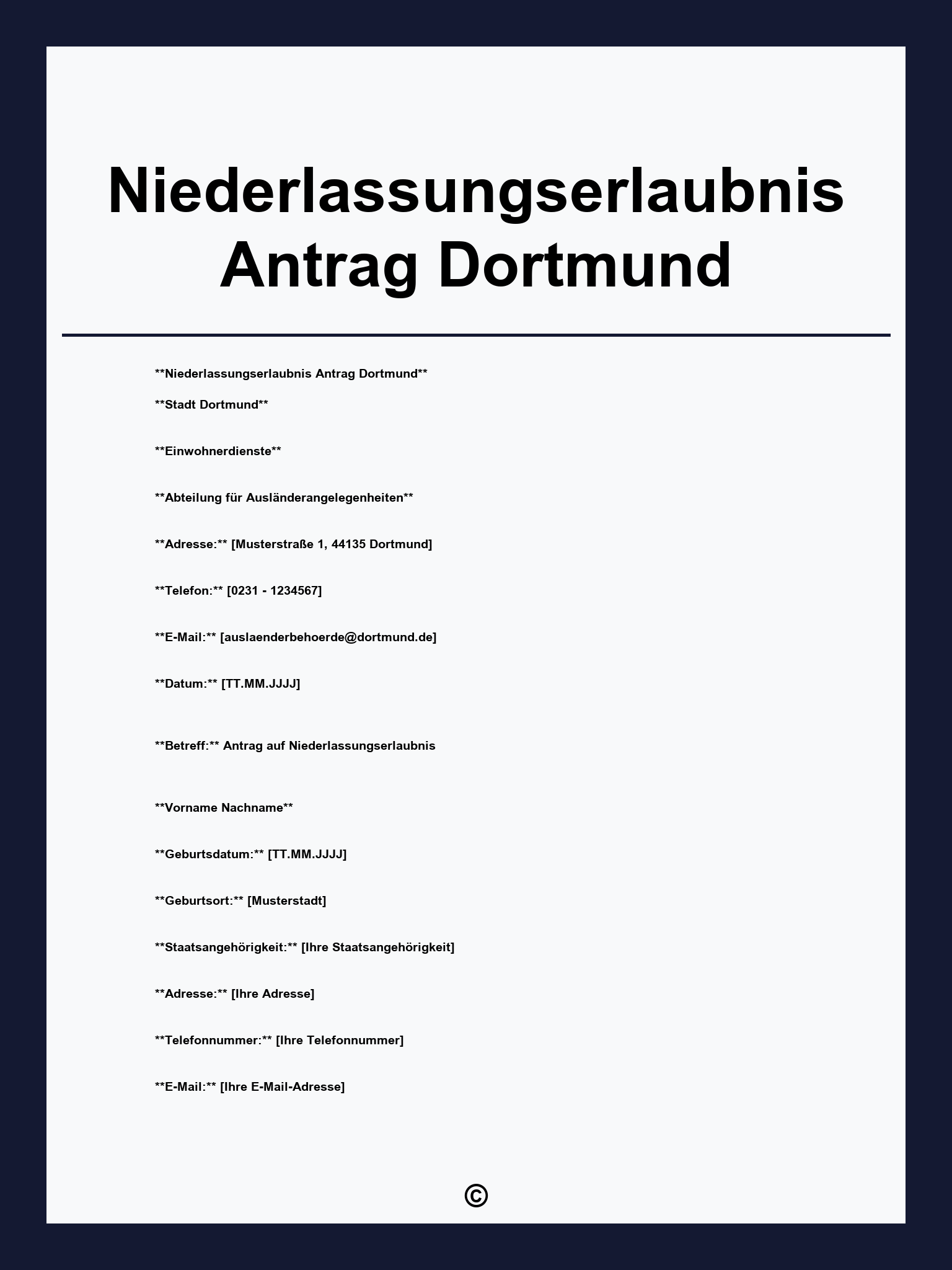 Niederlassungserlaubnis Antrag Dortmund
