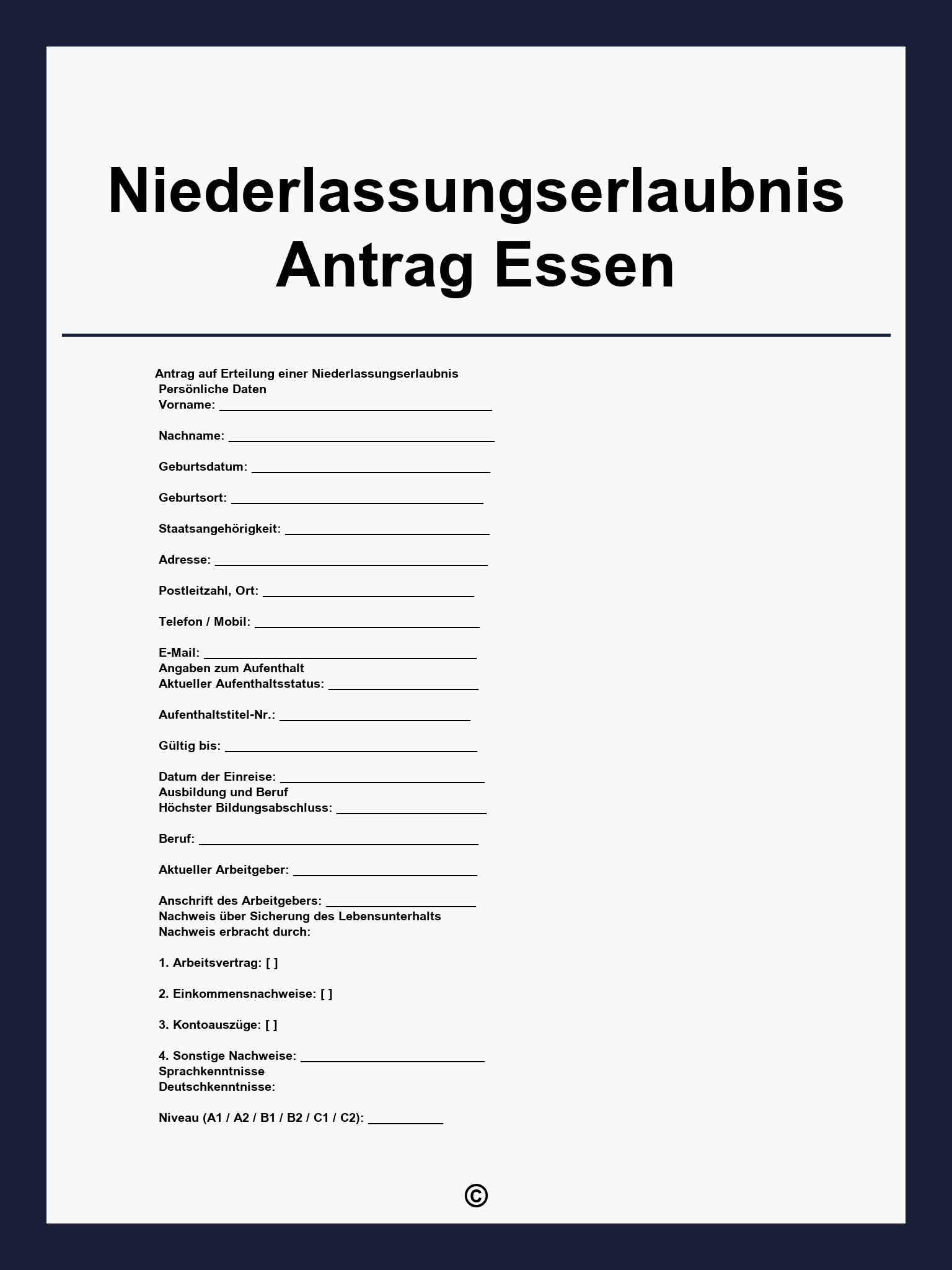Niederlassungserlaubnis Antrag Essen