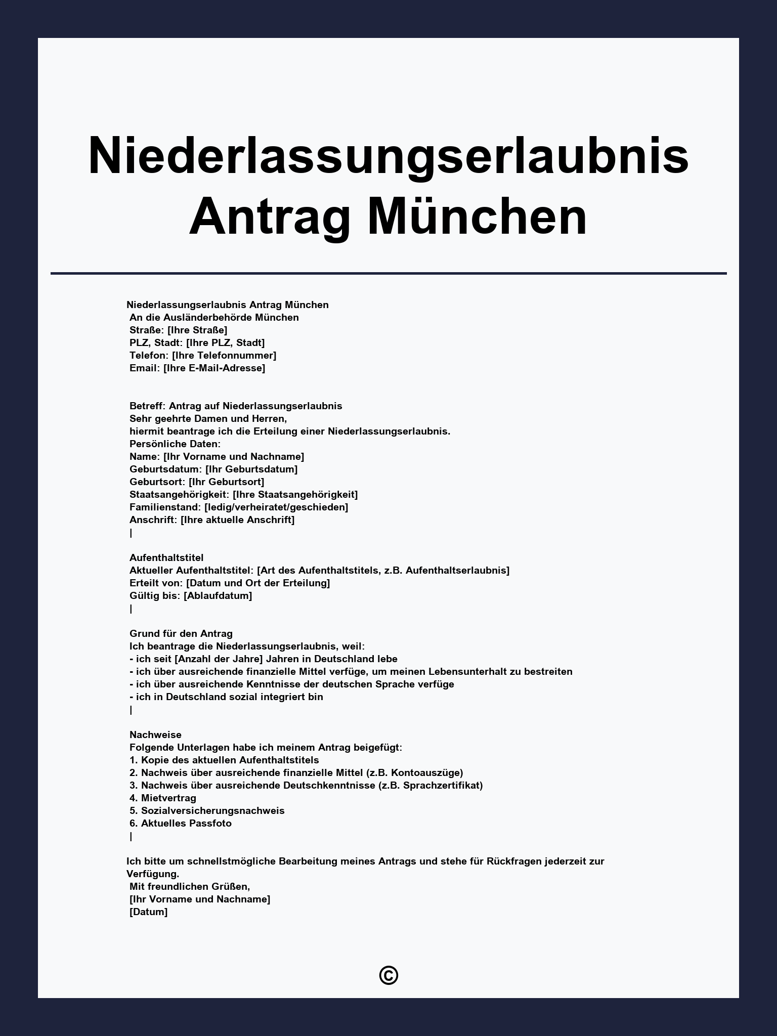 Niederlassungserlaubnis Antrag München