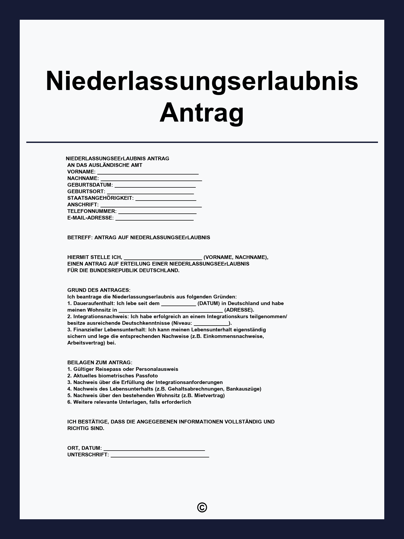 Niederlassungserlaubnis Antrag