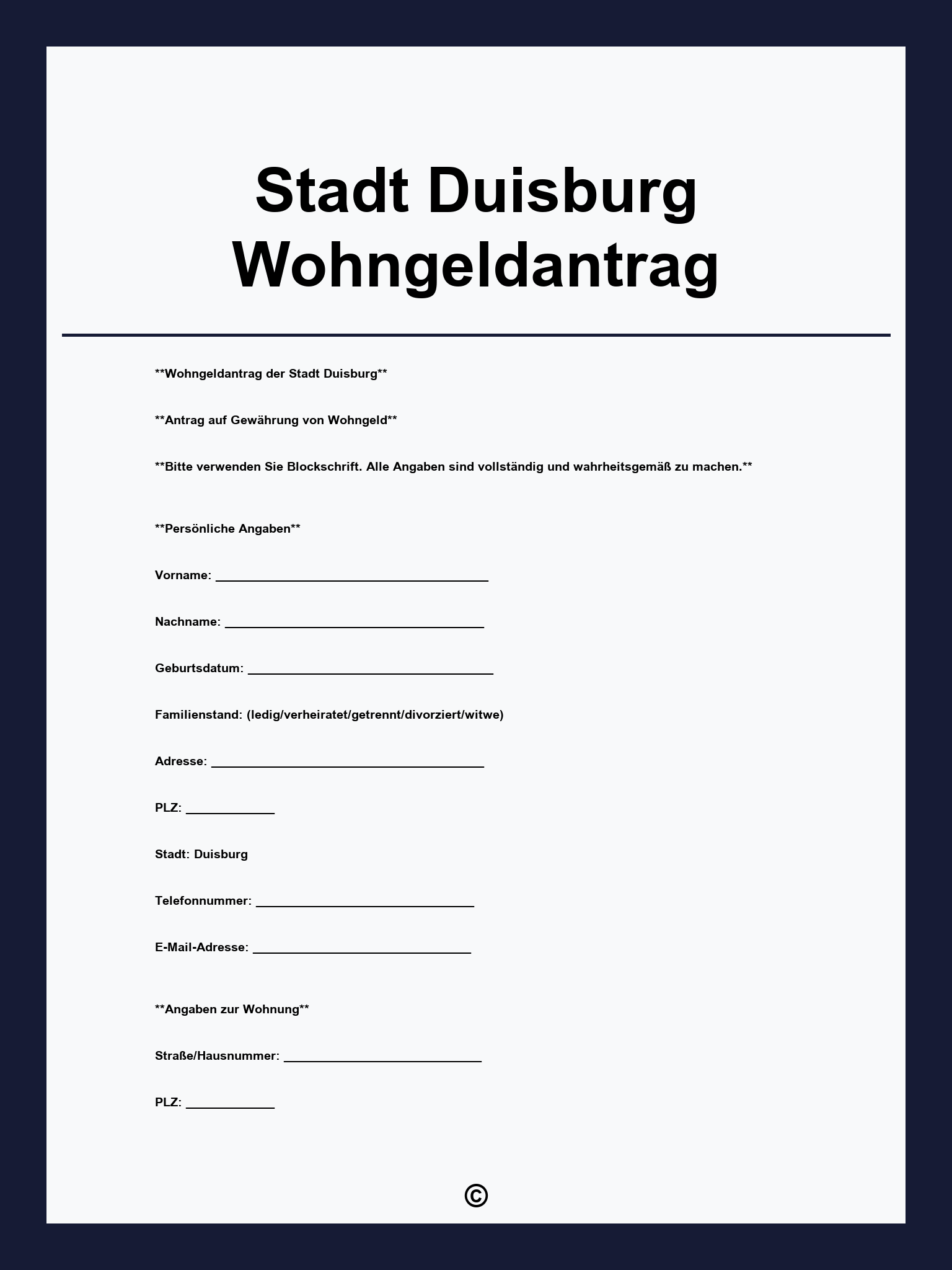 Stadt Duisburg Wohngeldantrag
