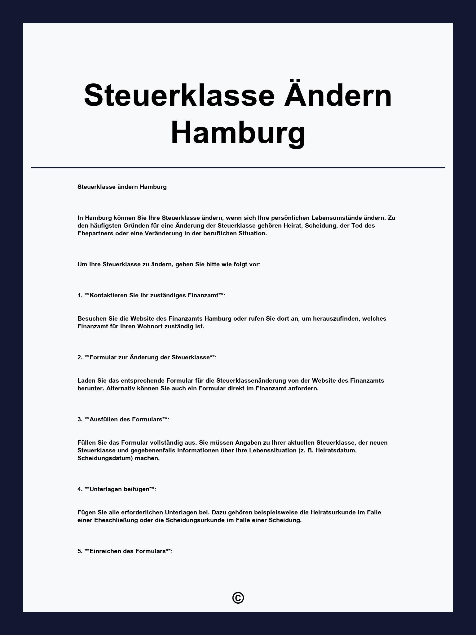 Steuerklasse Ändern Hamburg