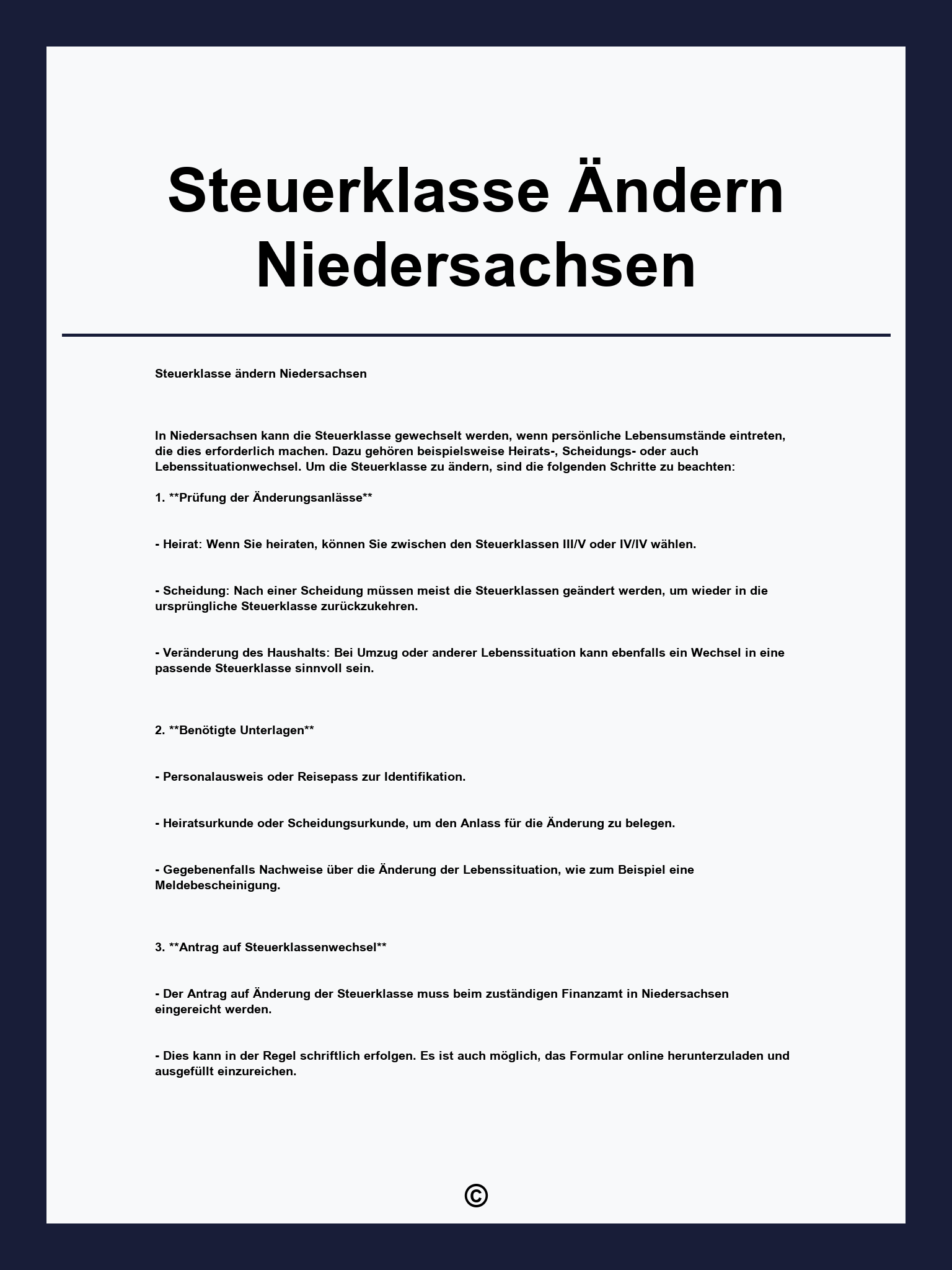Steuerklasse Ändern Niedersachsen