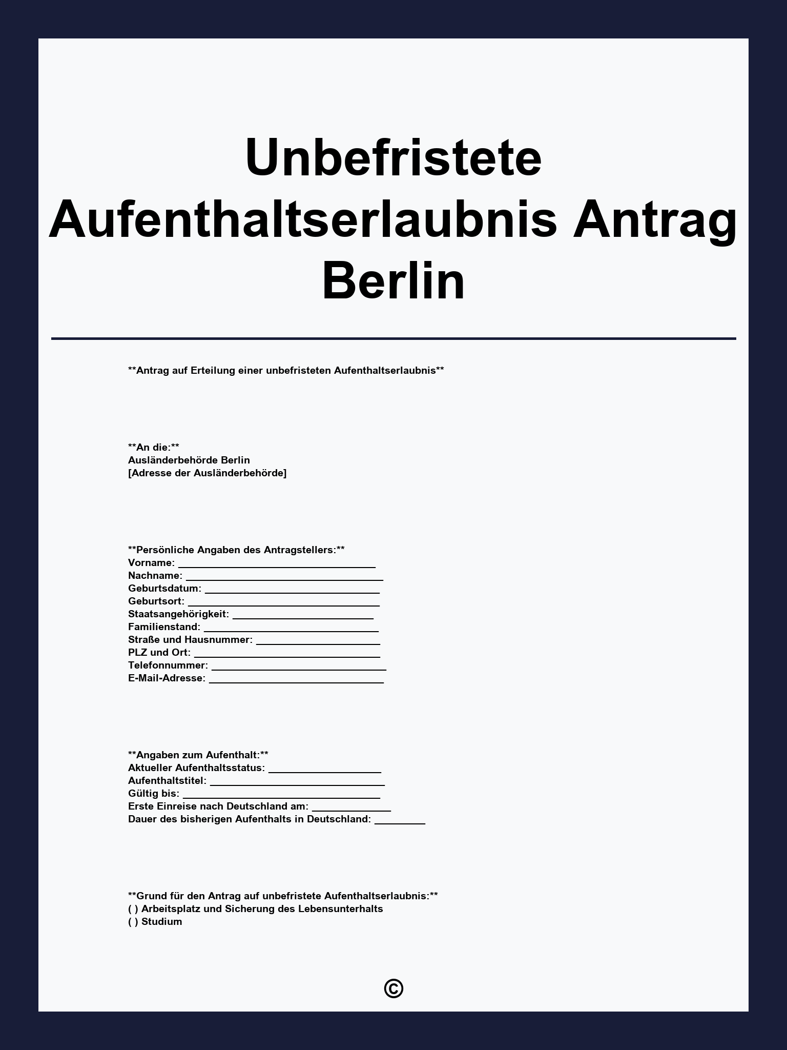 Unbefristete Aufenthaltserlaubnis Antrag Berlin