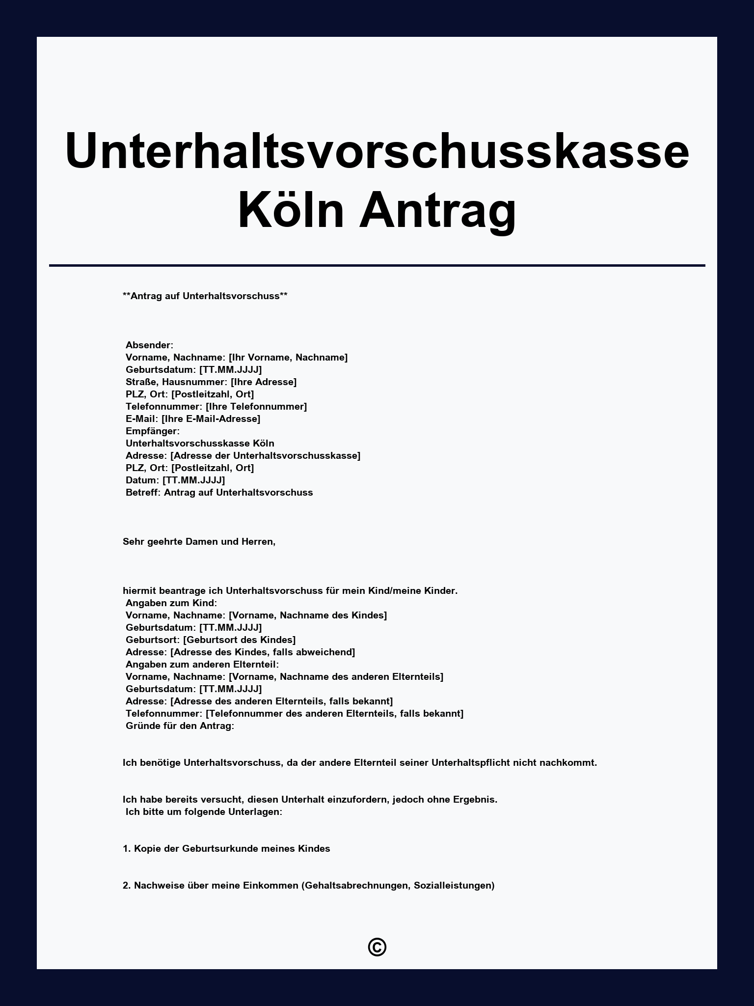 Unterhaltsvorschusskasse Köln Antrag