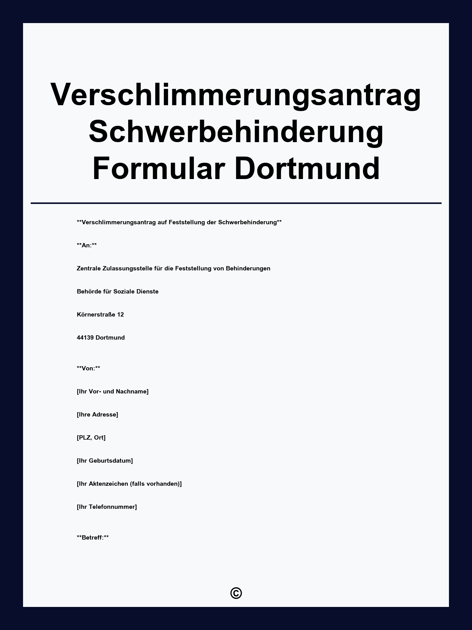 Verschlimmerungsantrag Schwerbehinderung Formular Dortmund