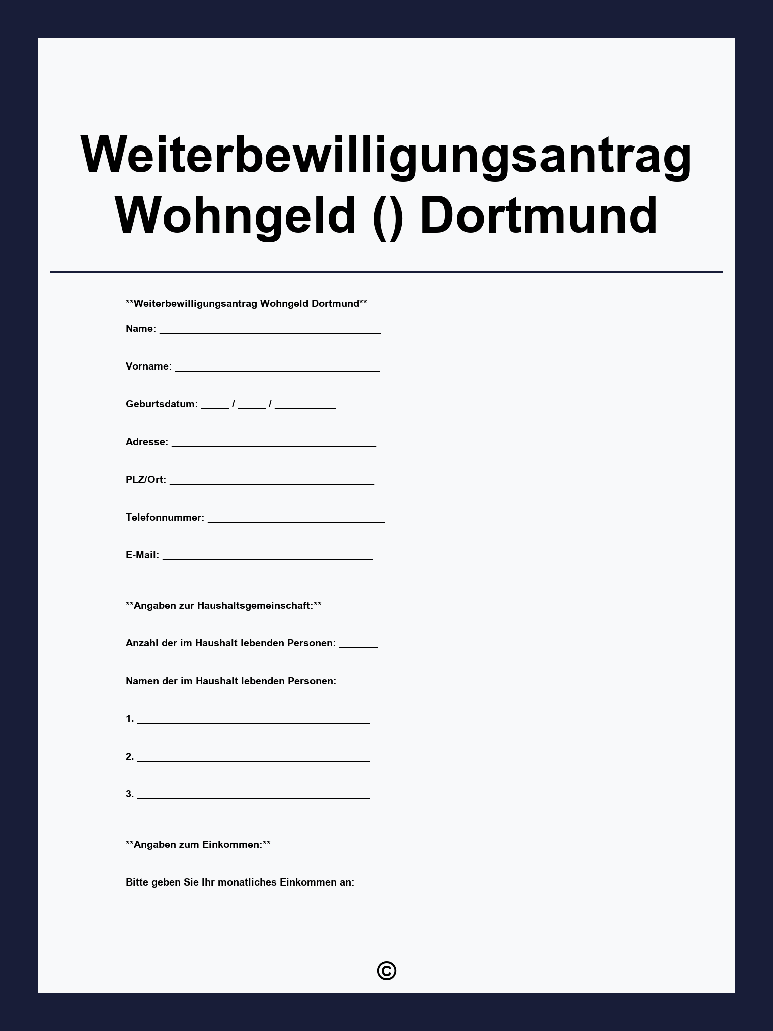 Weiterbewilligungsantrag Wohngeld () Dortmund