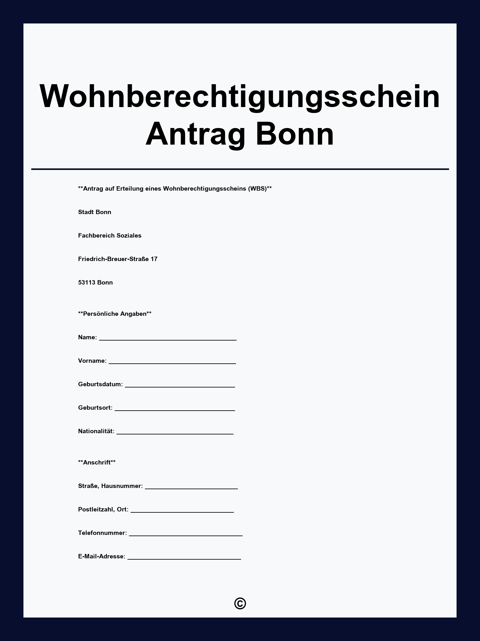 Wohnberechtigungsschein Antrag Bonn