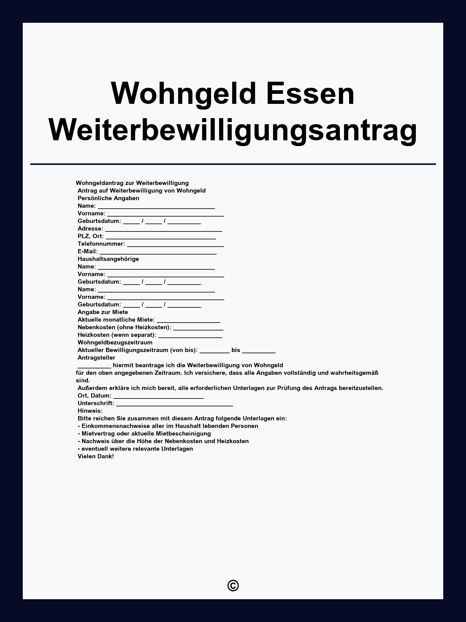 Wohngeld Essen Weiterbewilligungsantrag