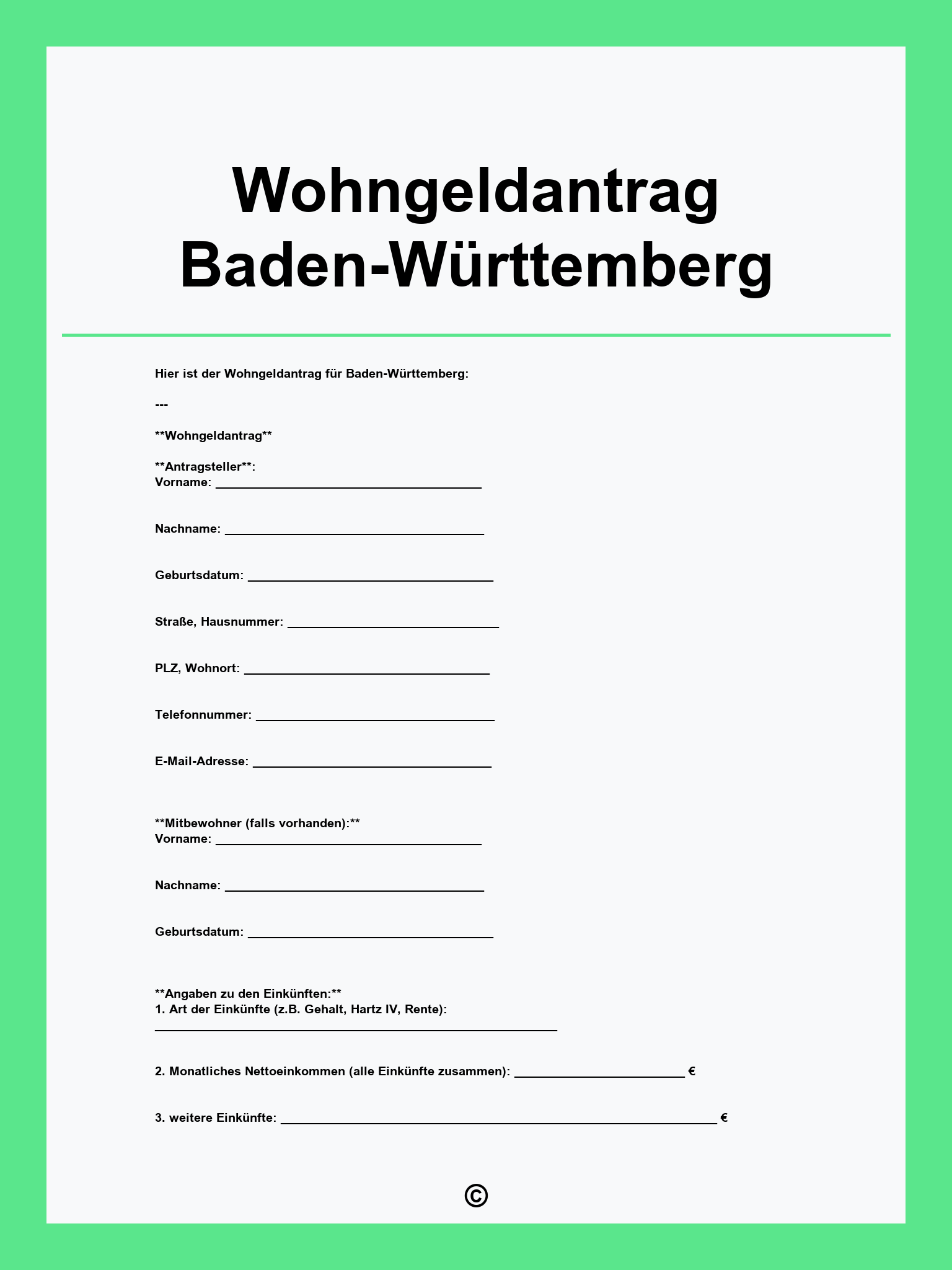 Wohngeldantrag Baden-Württemberg