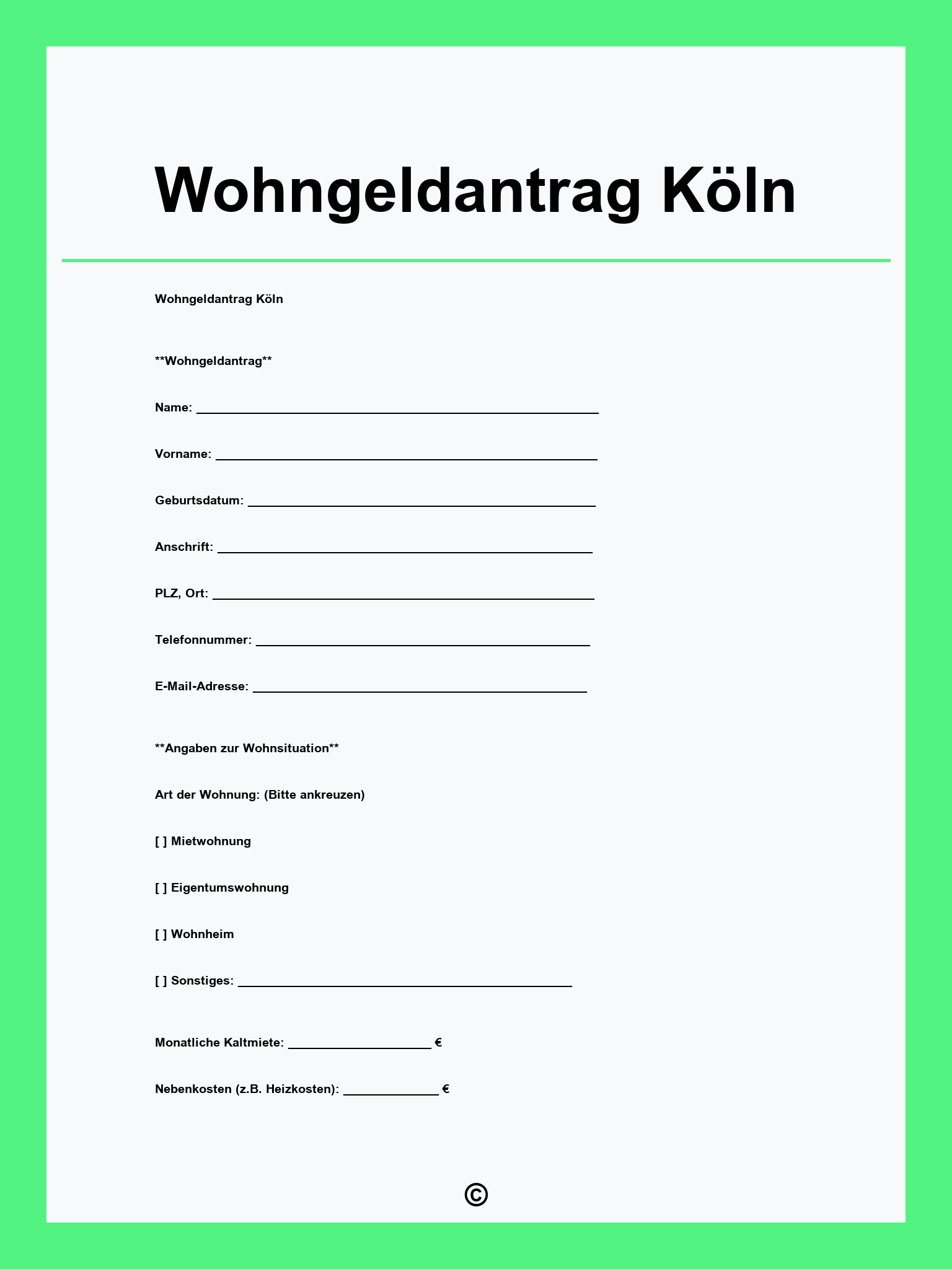 Wohngeldantrag Köln